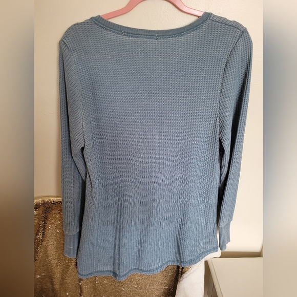 Seven7 Premium High Low Blue Gray Button Down Waffle Knit Henleys Size Large - Picture 11 of 16